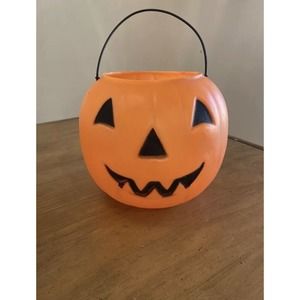 Vtg Norfolk Halloween Pumpkin Blow Mold Pail Bucket Trick-or-treat Made In USA